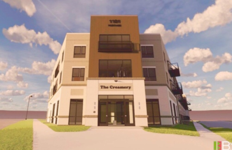 An artist’s rendering of The Creamery, the $14.2 million residential and commercial project that is planned for the southwest corner of Lake and Portage streets in the Washington Square area of the Edison Neighborhood.