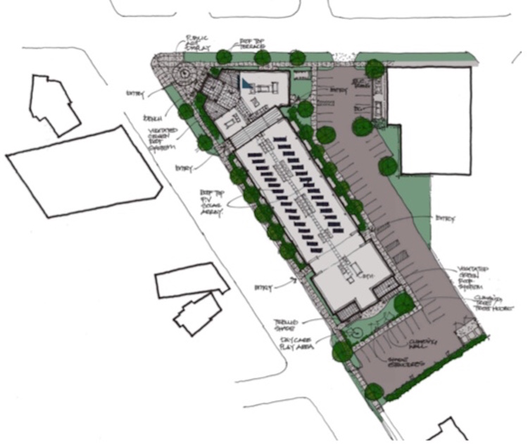  An artist’s rendering of The Creamery, the $14.2 million residential and commercial project that is planned for the southwest corner of Lake and Portage streets in the Washington Square area of the Edison Neighborhood.