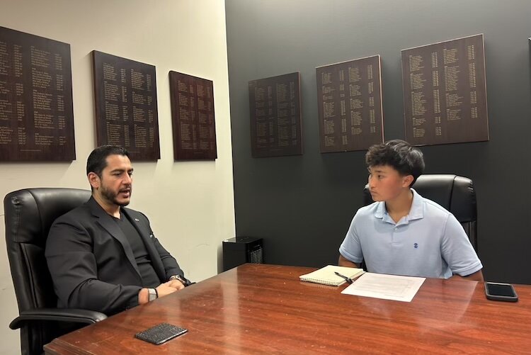 Voices of Youth's Braylon Youker, right, interviewed U.S. Senate candidate Abdul El-Sayed.