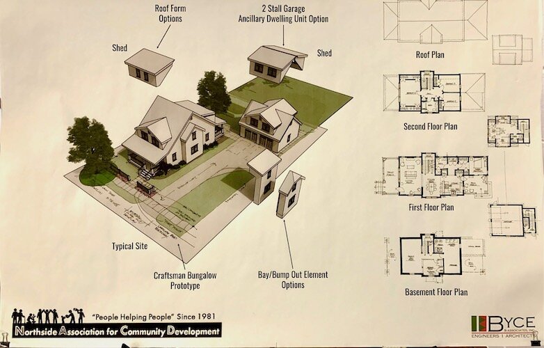 An artist’s rendering provides a look at features that may be built into any of the 21 houses the Northside Association for Community Development plans to build.