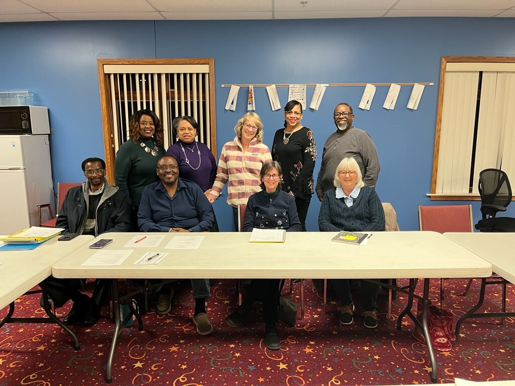 From lef to right, first row: Tim Elliot, Dr. Gerald Case-Blanchard, Kathy Baker, Lori Kneeland; Second row:  Carolyn Ballard, MaryJane Johnson, Lucy Lower, Gina Randle-Mouton, Michael Campbell. 