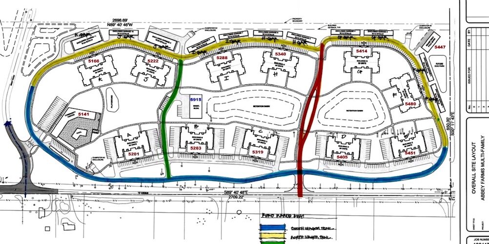 This schematic shows the 11 buildings that will make up the Abbey42 apartment complex off O Avenue in Pavilion Township.