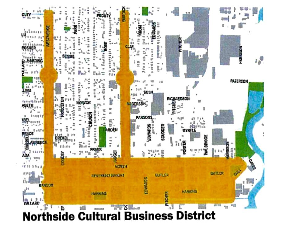 A map of the Northside Cultural Business District