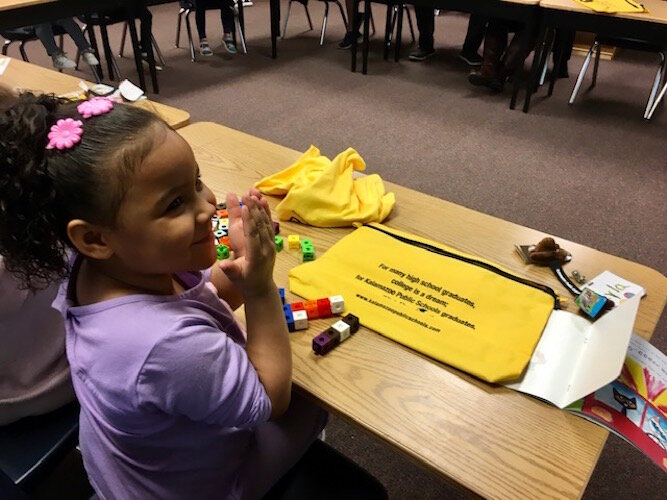 Learning about school at kindergarten orientation at Greenwood Elementary School in 2020.