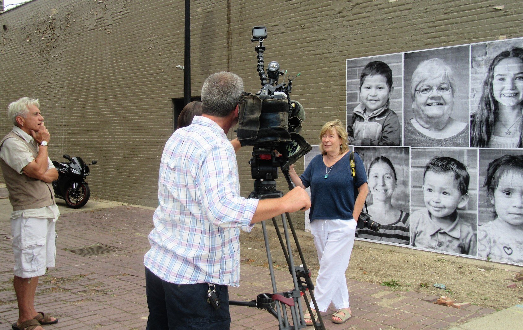 Photographer Fran Dwight being interviewed about her participatino in the "We are Edison" Inside Out Project in 2017.