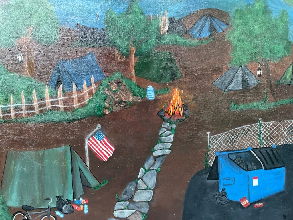 A painting of the Ampersee encampment by Ella Johnson.