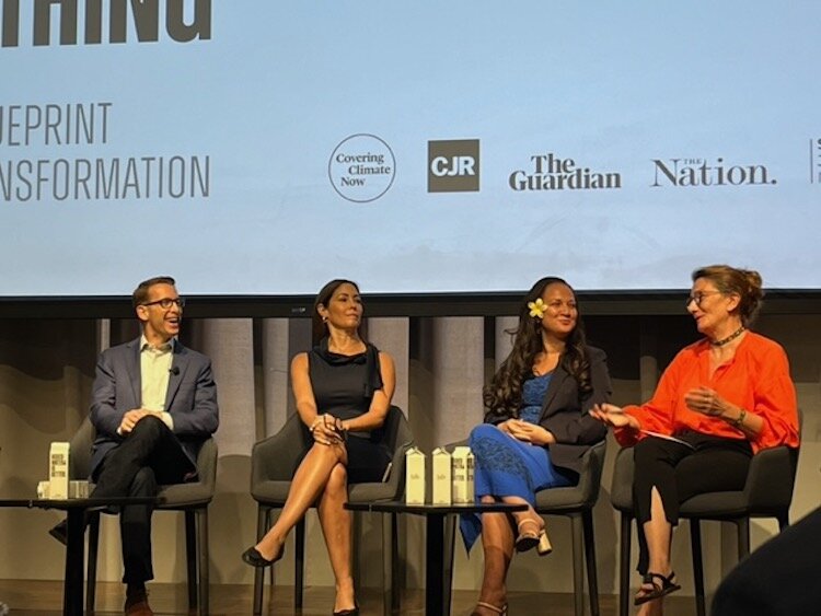 The State of Climate Journalism: Issuing a Call to Action is discussed among from left to right: Ben Tracy, CBS News Senior national and Environmental Correspondent; Omaya Sosa Pascual, Co-founder and Special Projects Editor with Puerto Rico's Center