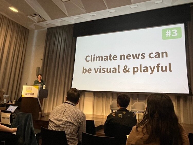 Audrey Cerdan, Weather & Climate Editor with France Telelvisions, presents examples of how the weather teams at her television network integrate visually appealing ways to climate change into their daily weather coverage.
