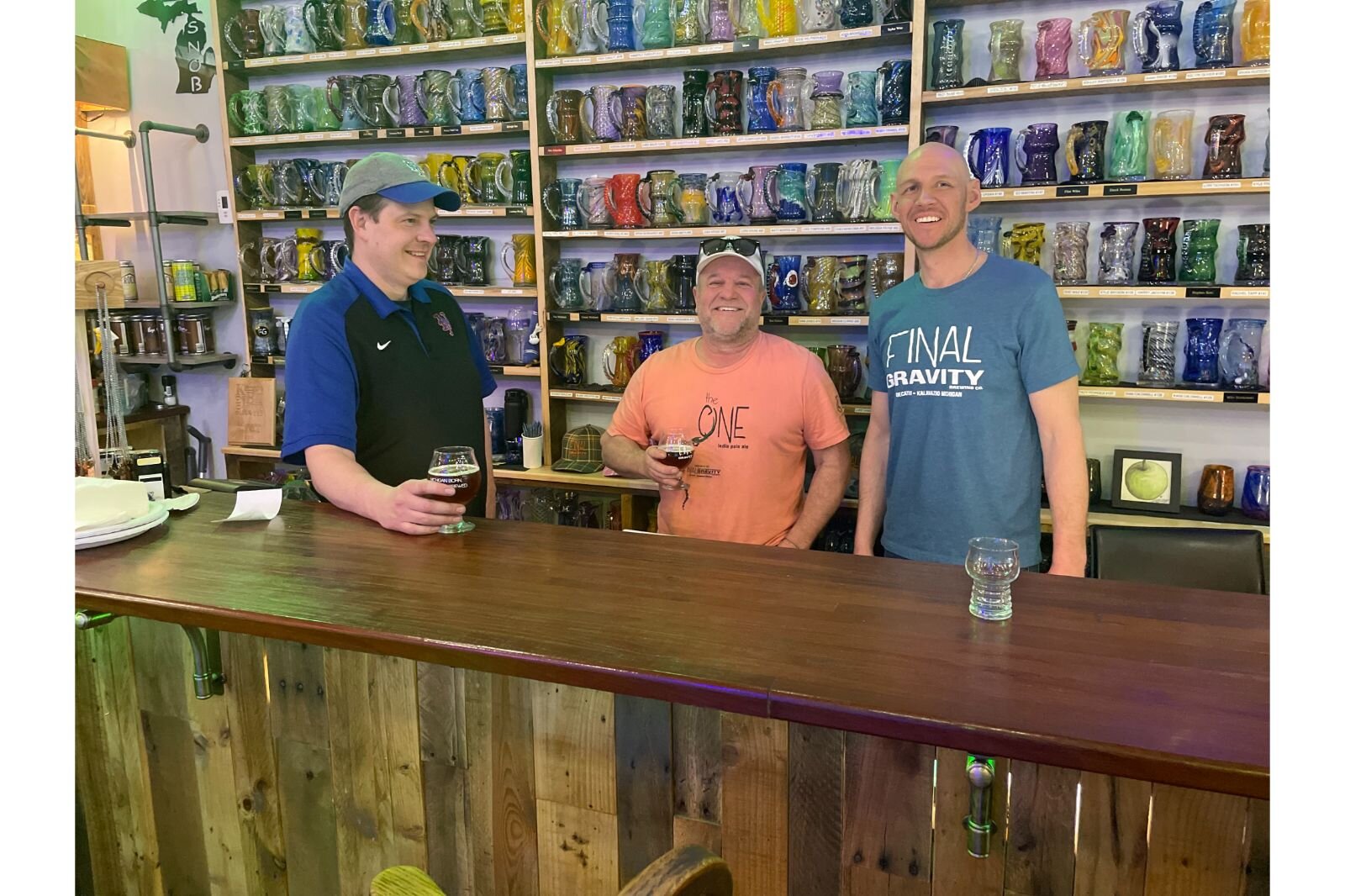 At Final Gravity, from left, are Kevin Holman, General Manager Final Gravity; Kevin Christensen, Owner and Master Brewer Final Gravity; and Brian Mc Donald Bartender and an aspiring brewer, enrolled in the KVCC brewing program. 