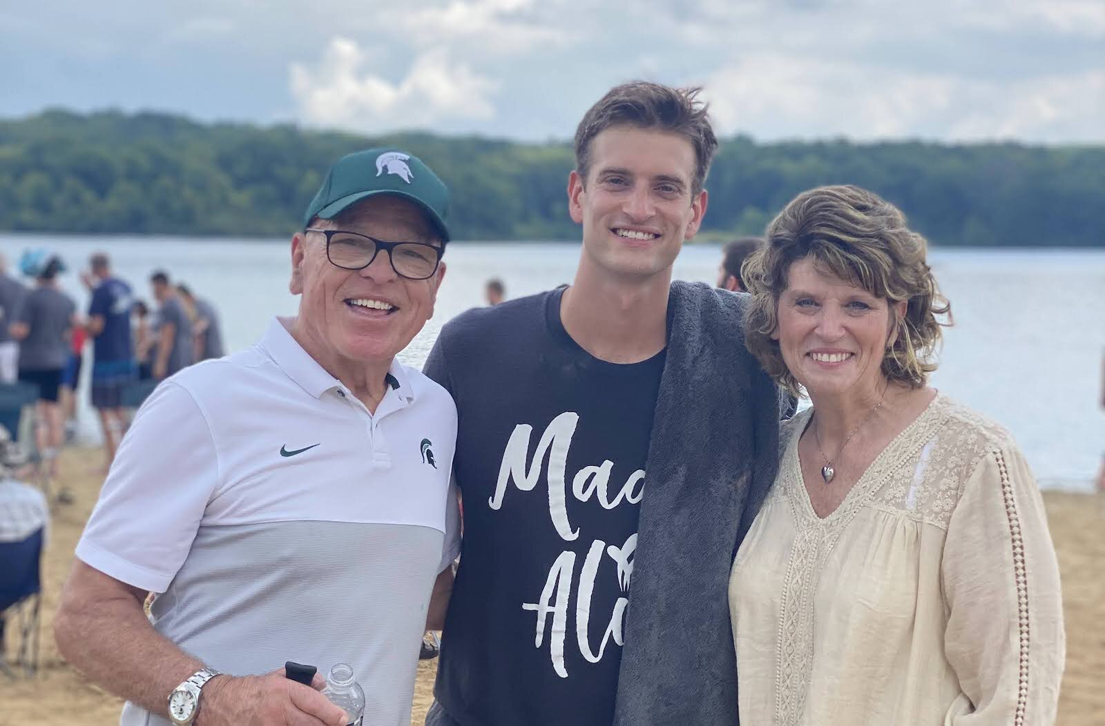 Julie Stevens (right), her son Noah, and husband Doc