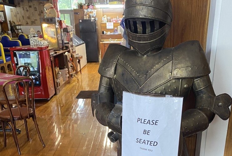 You'll be greeted at Scooter's by a knight in shining armor.