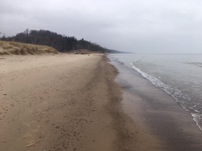 On Lake Michigan a beach changes quickly.