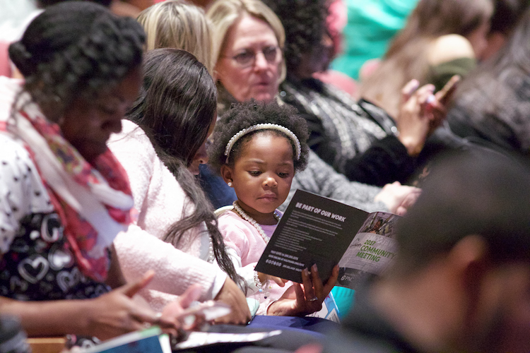 A youngster at the 2017 Community Meeting with Dr. Mae Jemison
