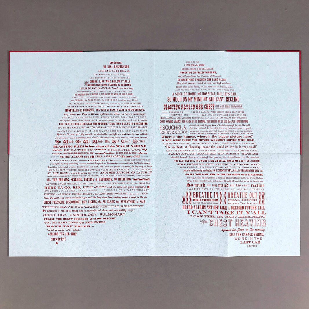 Since 1999, Jennifer Farrell has operated Starshaped Press in Chicago, with a focus on designing &and printing. Respiration, 2019, letterpress, poster book folds out to 20x14”, hard cover