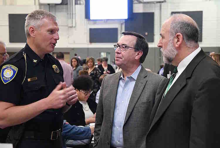 Battle Creek Police Chief Jim Blocker, left, at a May 2019 event. He will meet next week with young adults who want to better understand police practices in the city.