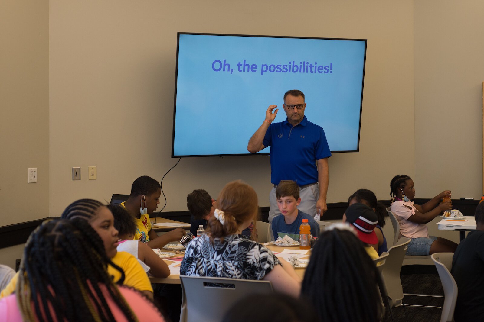 Kalamazoo Parks and Recreation Director Sean Fletcher at a gathering of youth who came together this summer to offer their input on what a youth and teen facility in their community should look like.