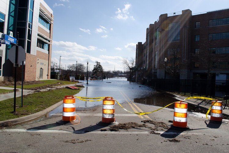 View of Bronson Hospital during the 2018 flood.