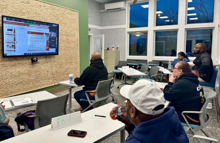 Nine prospective homeowners are shown participating on a Jan. 19, 2023, session of Kalamazoo Neighborhood Housing Services’ Home Buyer Education Program.