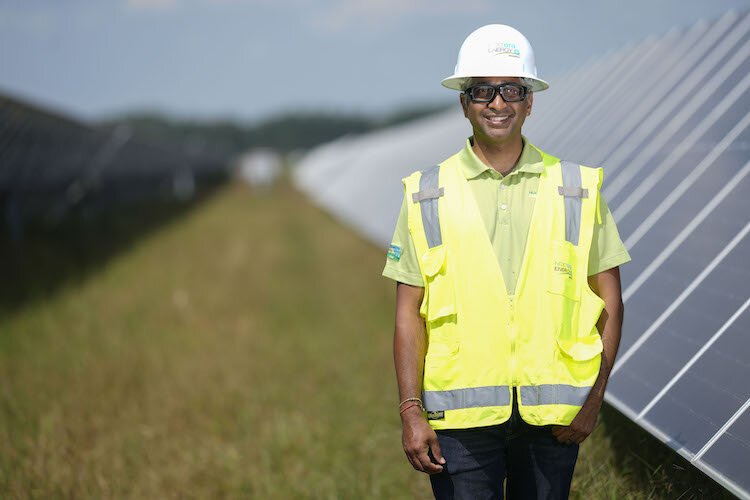 Kunhal Parikh, Project Engineer with NextEra, leads the Cereal City Solar Project seen here at another NextEra project site.