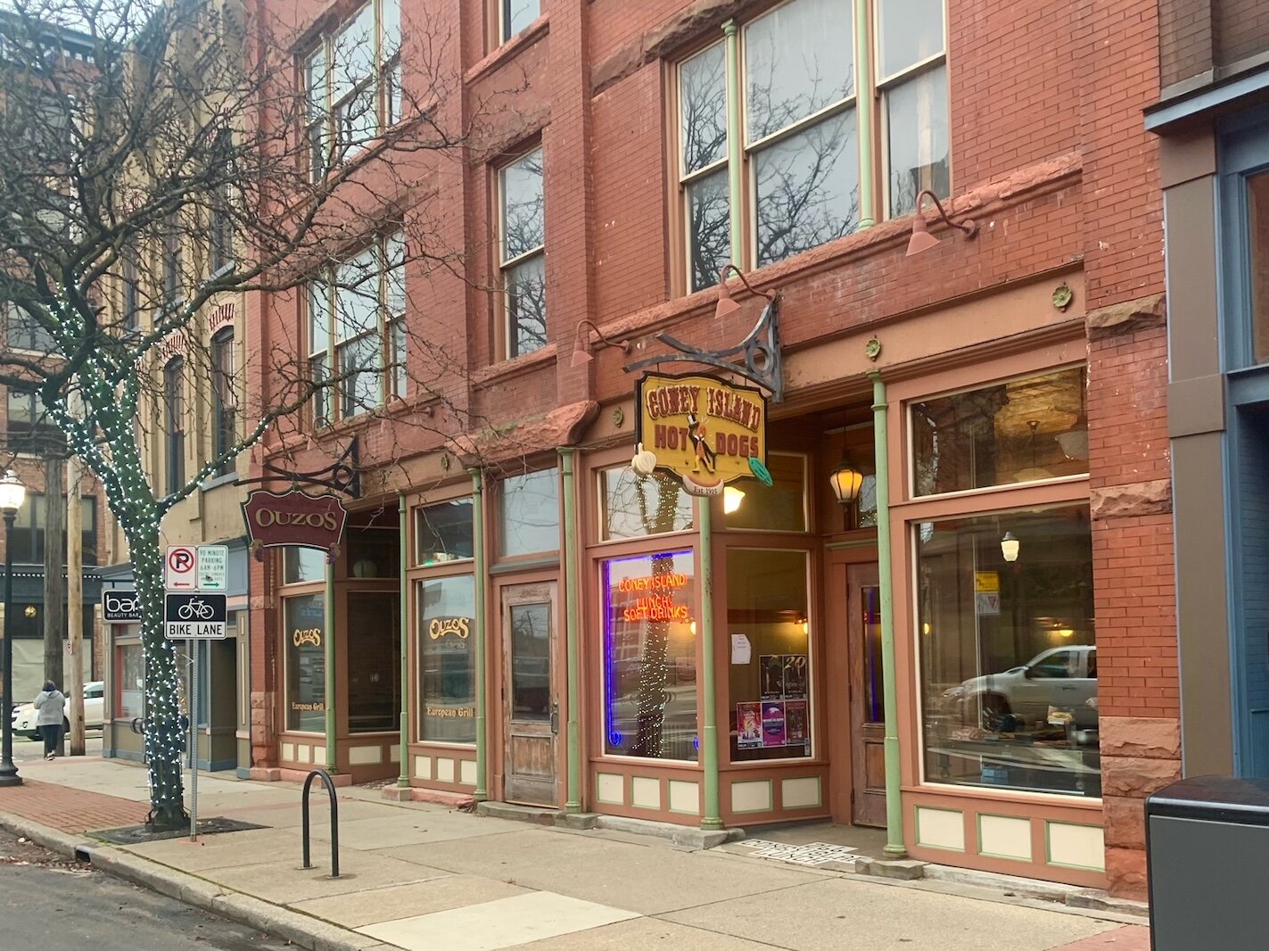 The four-story 622 E. Michigan Ave. Building includes the Coney Island Kalamazoo and the now-closed Ouzos restaurant.