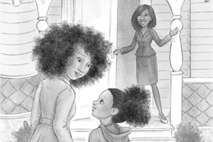 Princess  Mackie and her mother look for their own “castle”  in this illustration from Princess Mackie Buys a House.