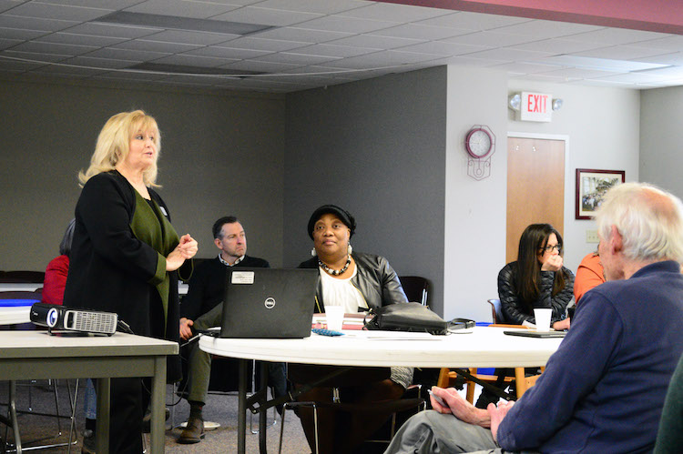 Kathy Roberts dicusses affordable housing in Kalamazoo. Photo by Mark Wedel