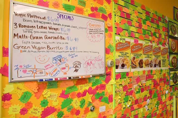 Wall inside Mango Healthy Fruit and Food at Columbia and Helmer.