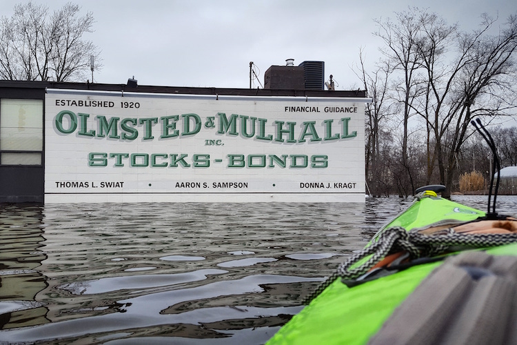 Water filled roadways during February's flood.