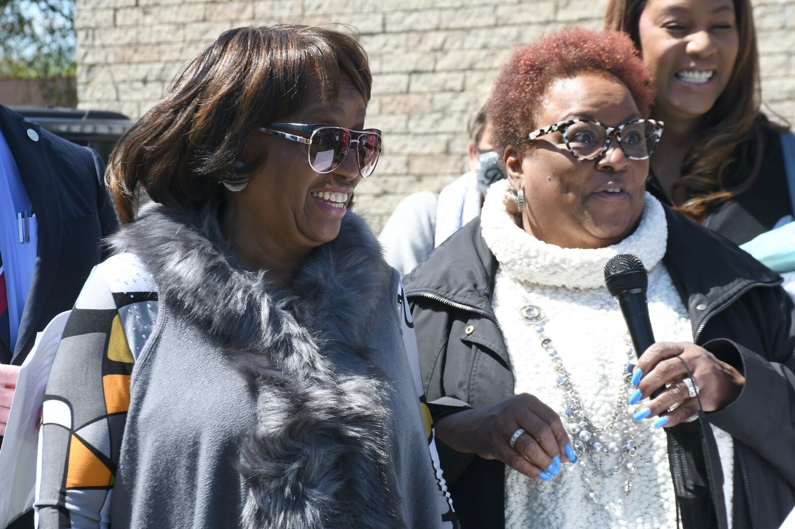 Maude Bristol-Perry stands next to her niece Janet Caldwell on May 8.