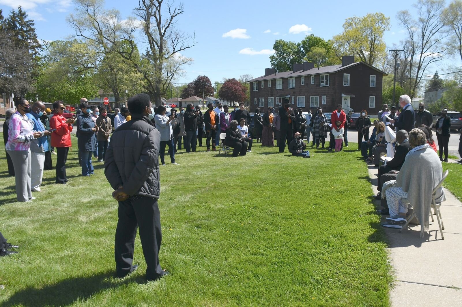 The scene at the corner of 24th Street and West Territorial Road on May 8, during the day of the unveiling of Honorary Mayor Maude Bristol-Perry Avenue.