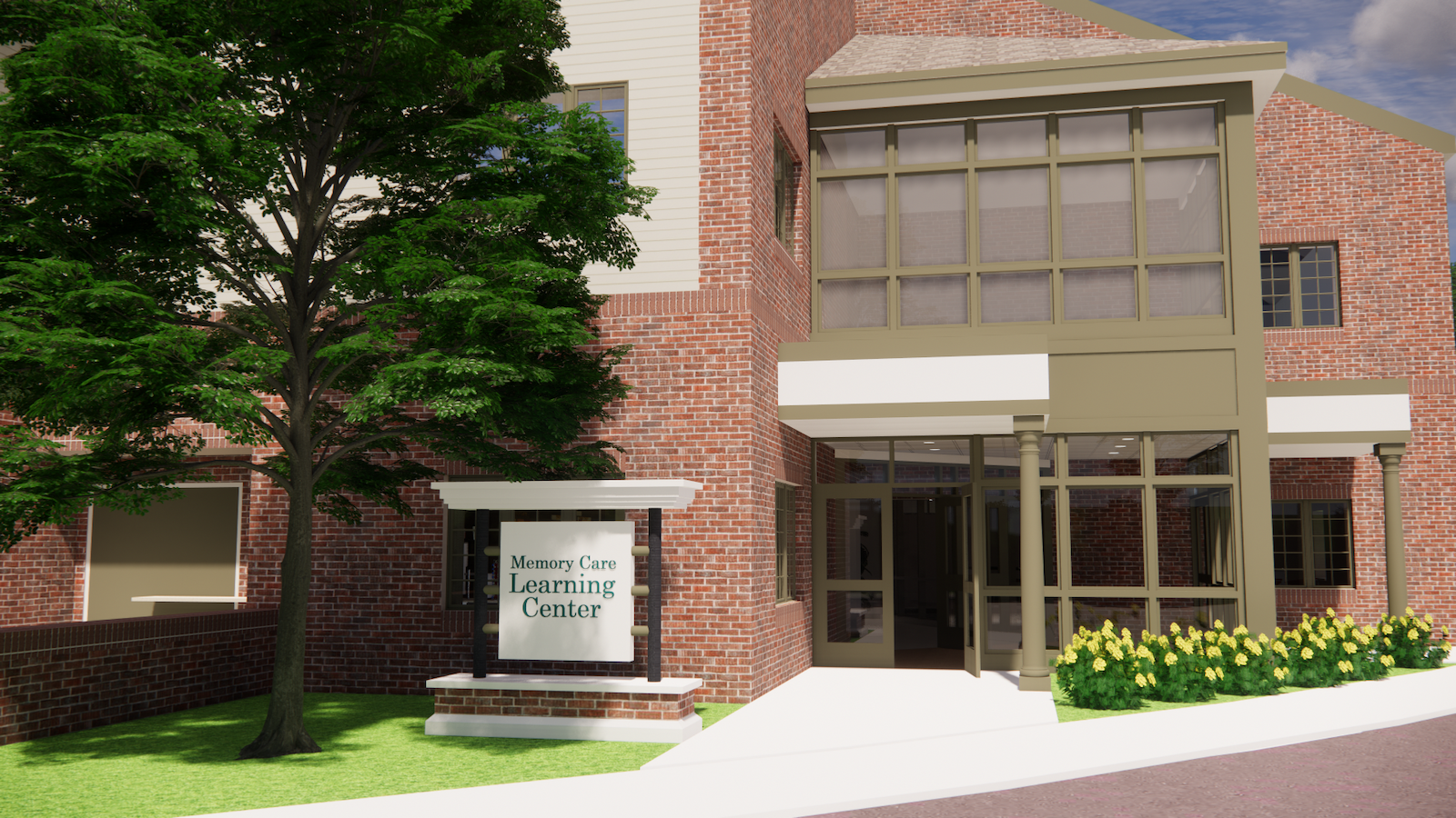 An artist's rendering of the Memory Care Learning Center entrance at the Heritage Community.