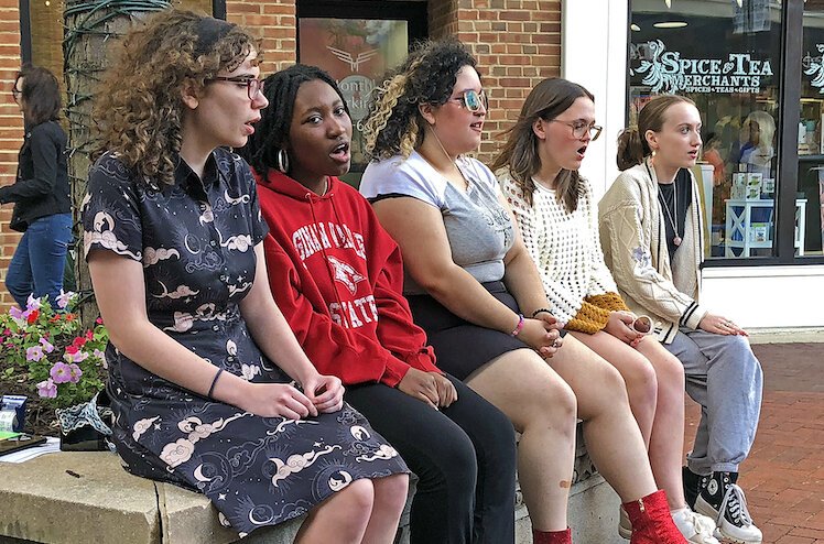 Busking for donations during Art on the Mall in downtown Kalamazoo June 7 were (from left) Sofia Gross, Makiyah Harris, Sappho Slate, Claire Call and Keegan Clarke