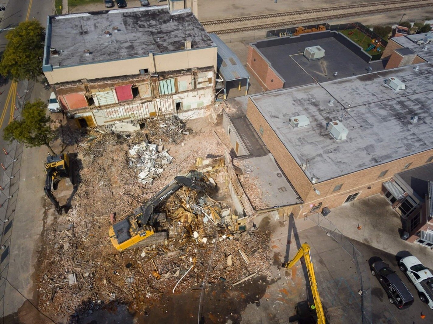 Demolition of four connected dilapidated structures on the downtown campus of the Kalamazoo Gospel Mission occurred in July of 2020.
