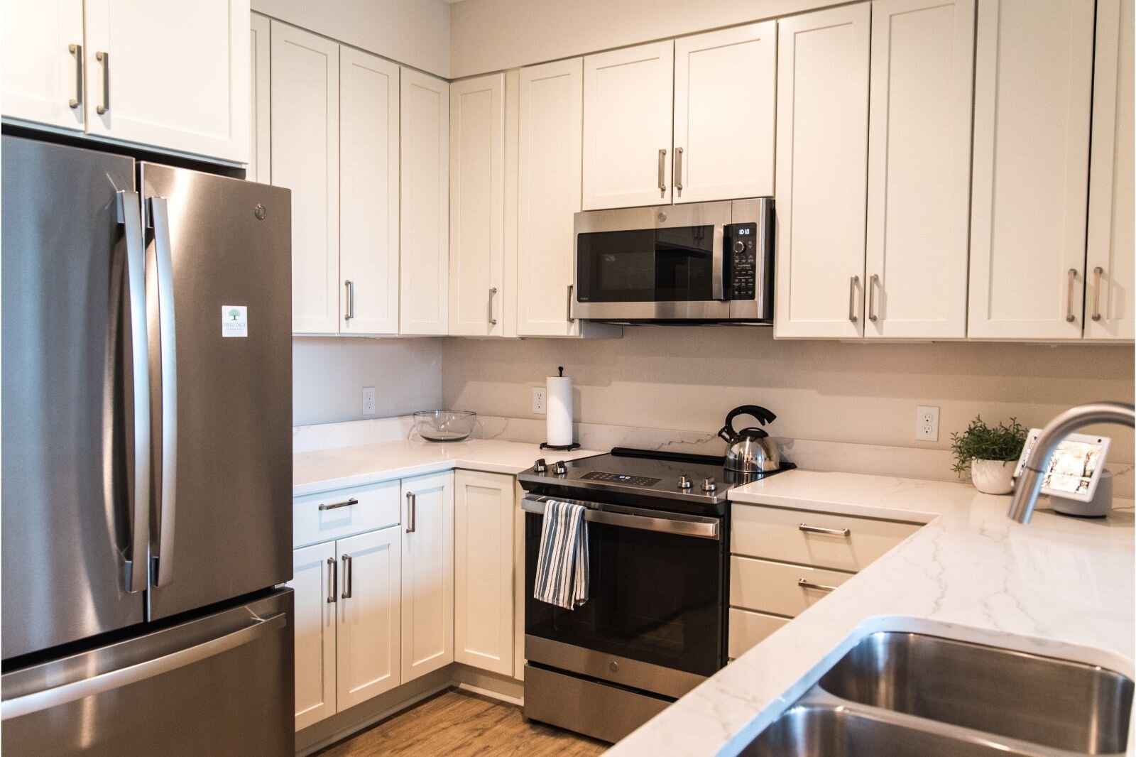 Shown here is the kitchen area of a one-bedroom apartment in the 60-unit independent living community.