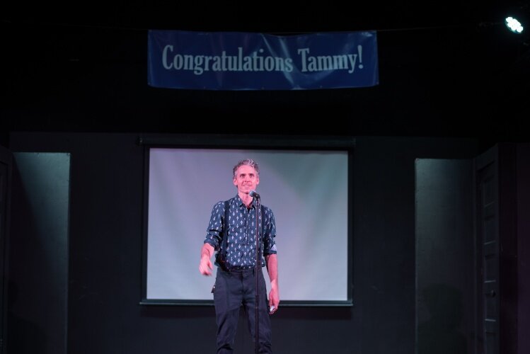 Steve Dupuie, artistic director of the Dormouse Theatre, which hosted the retirement gathering saluting Tammy Taylor for her years as executive director of the Edison Neighborhood Association.