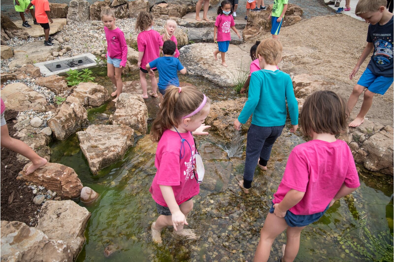 Checking out the water feature.