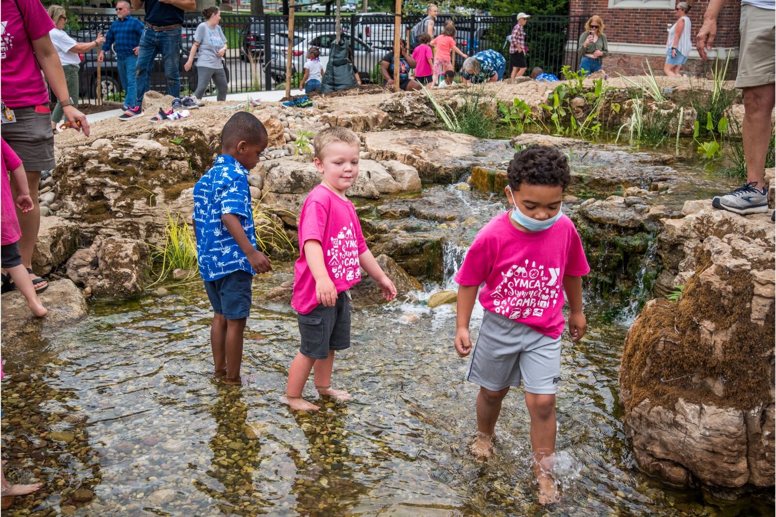 Checking out the water feature.