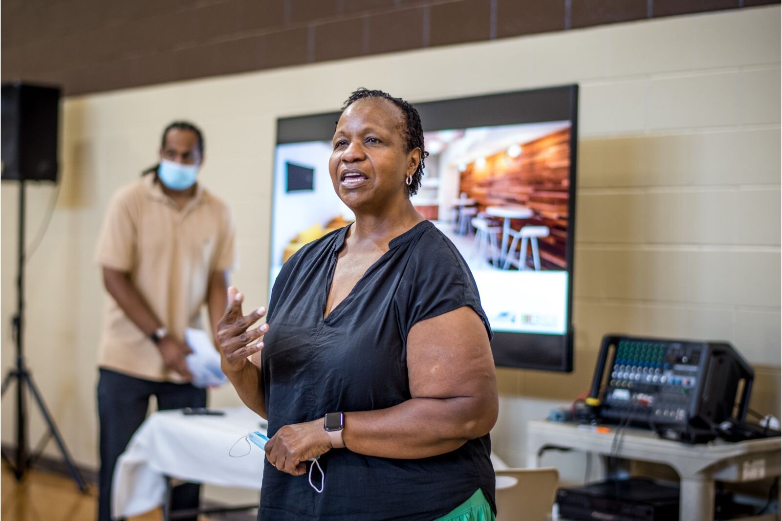 Sister Patsy Moore, Mt. Zion Trustee Ministry chairman, and sister of Pastor Addis Moore, offered a prayer and provided an overview of a planned senior housing project on July 21, 2022.