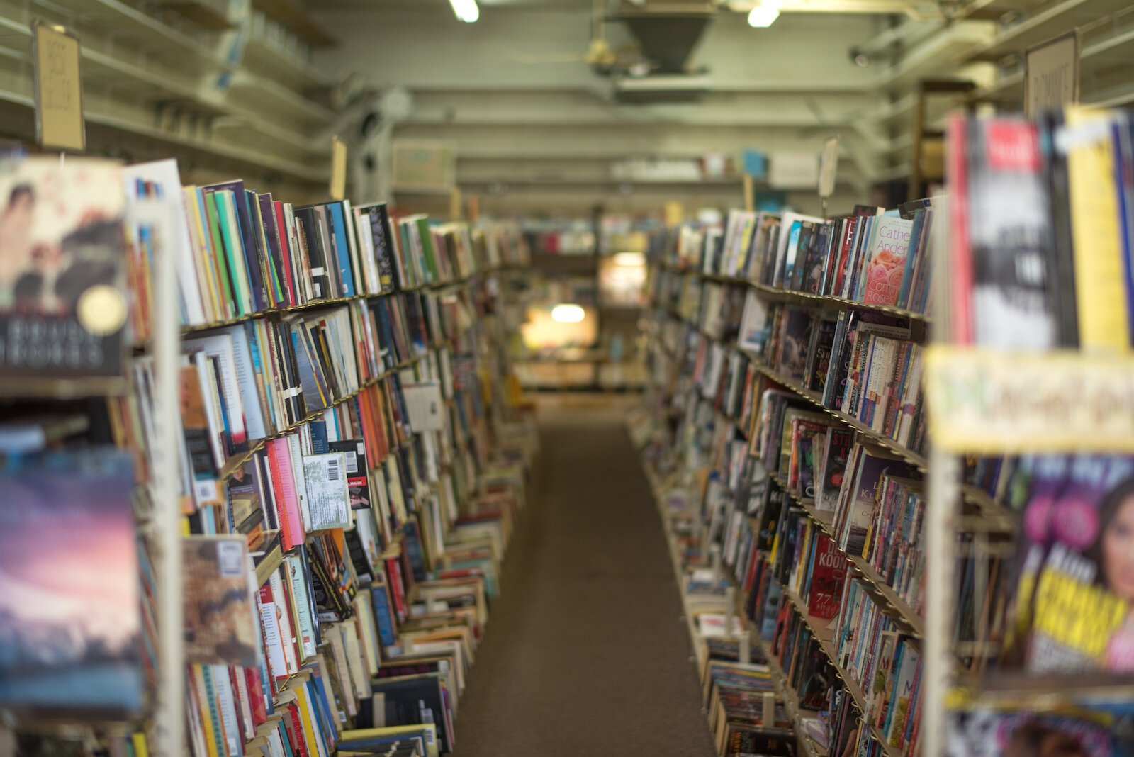 A portion of the books offered for sale at Michigan News. 