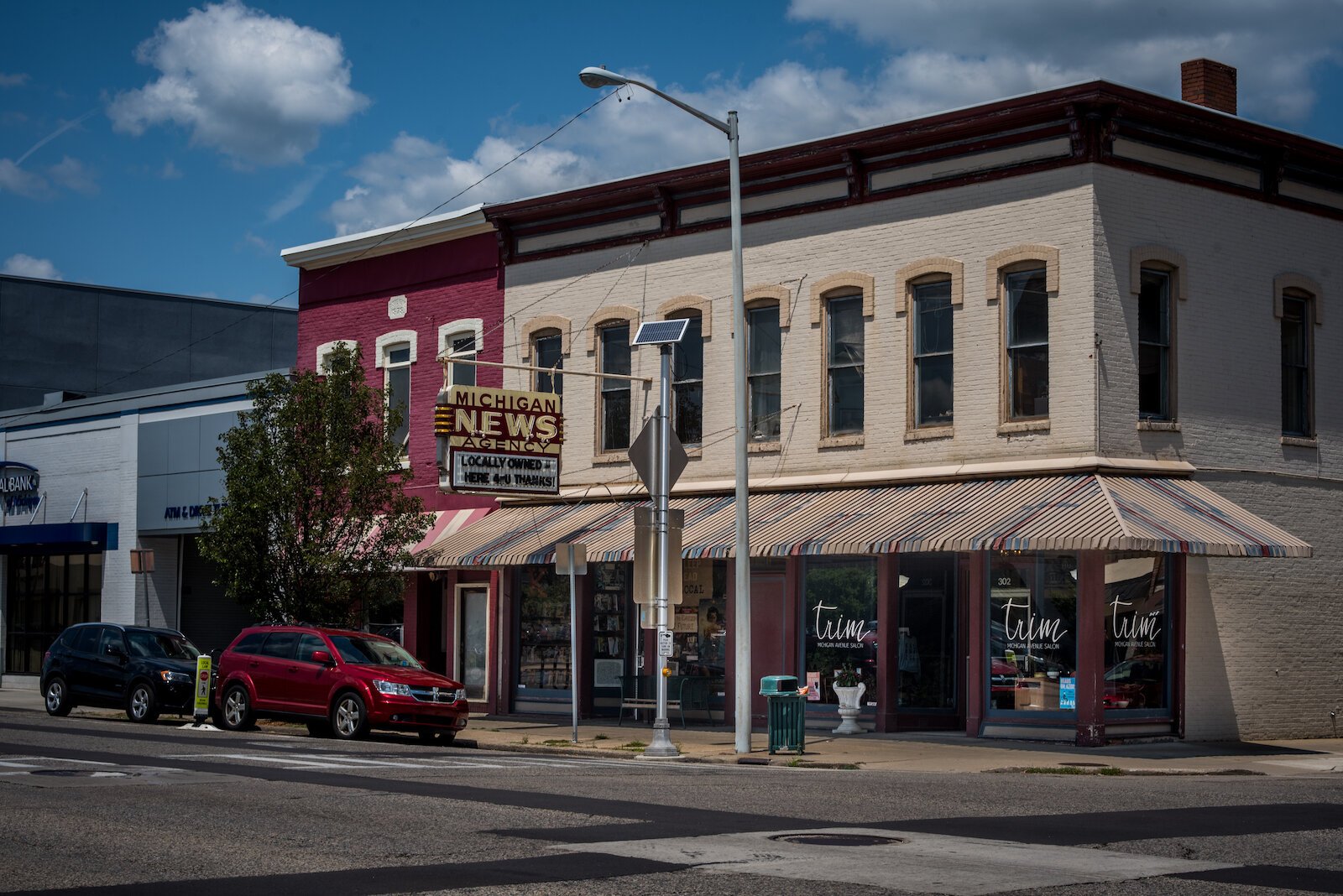 The front of Michigan News in Kalamazoo as seen from Michigan Avenue. 