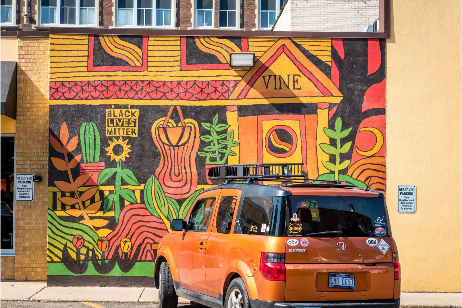 Art work in the Vine Neighborhood welcomed those celebrationing National Night Out 2022. Photo by Fran Dwight.