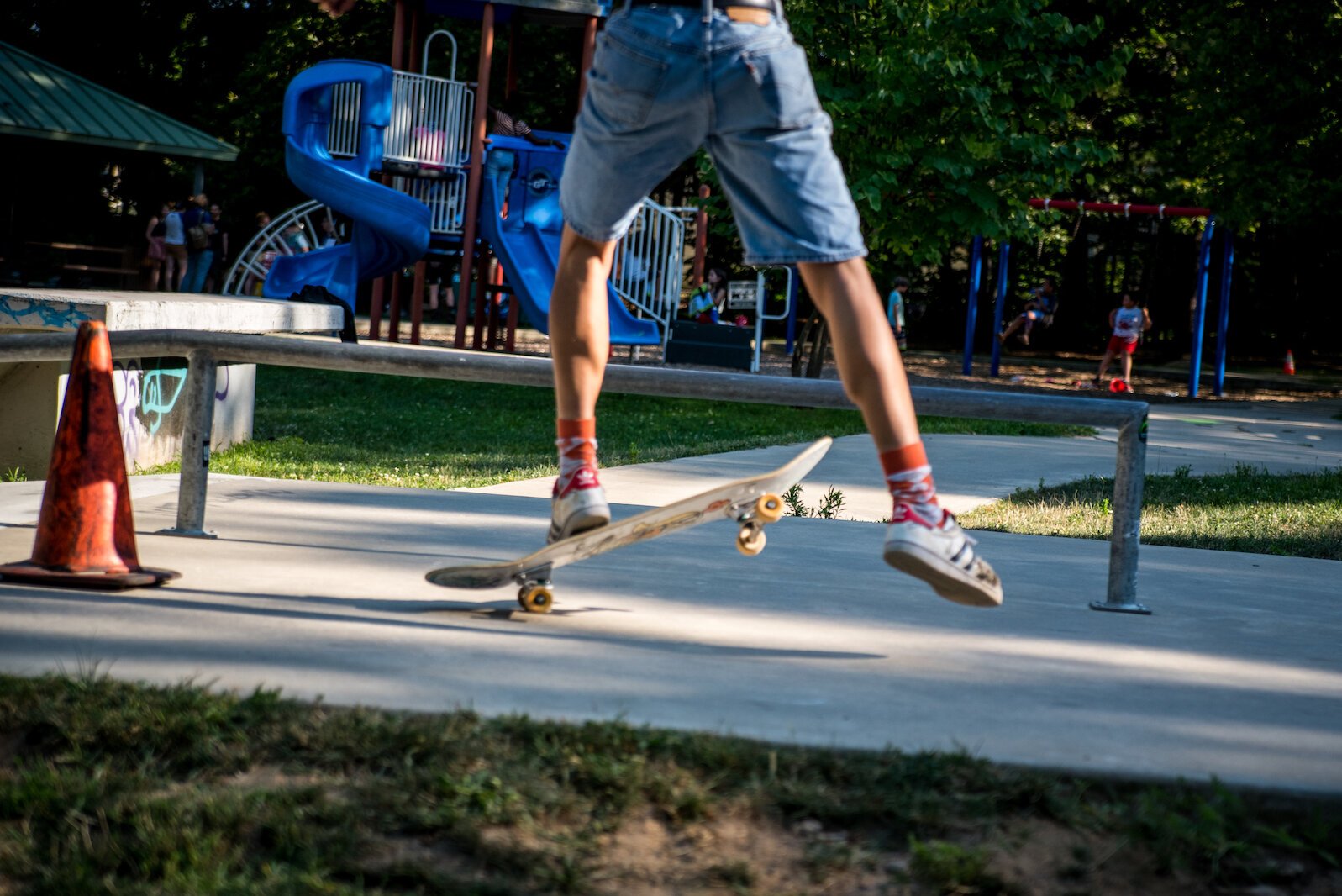 A skater is out  in the Vine Neighborhood as part of National Night Out 2022. Photo by Fran Dwight.