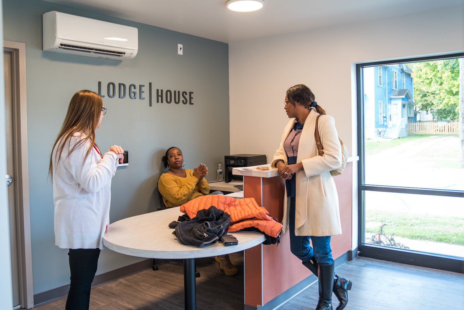 The office area of LodgeHouse and an adjacent area will provide space for area organizations to provide services to help residents, all of whom are expected to be formerly unhoused people.