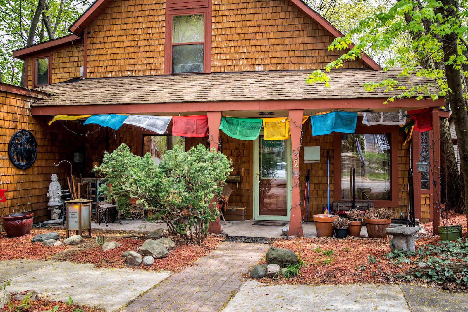 Interesting architecture and prayer flags let you know you are in the neighborhood.