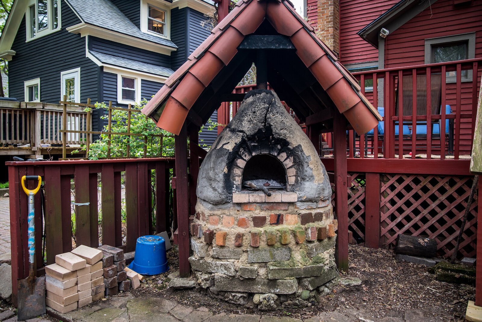 The pizza oven behind Nancy Rollins house where neighbors have communal meals.