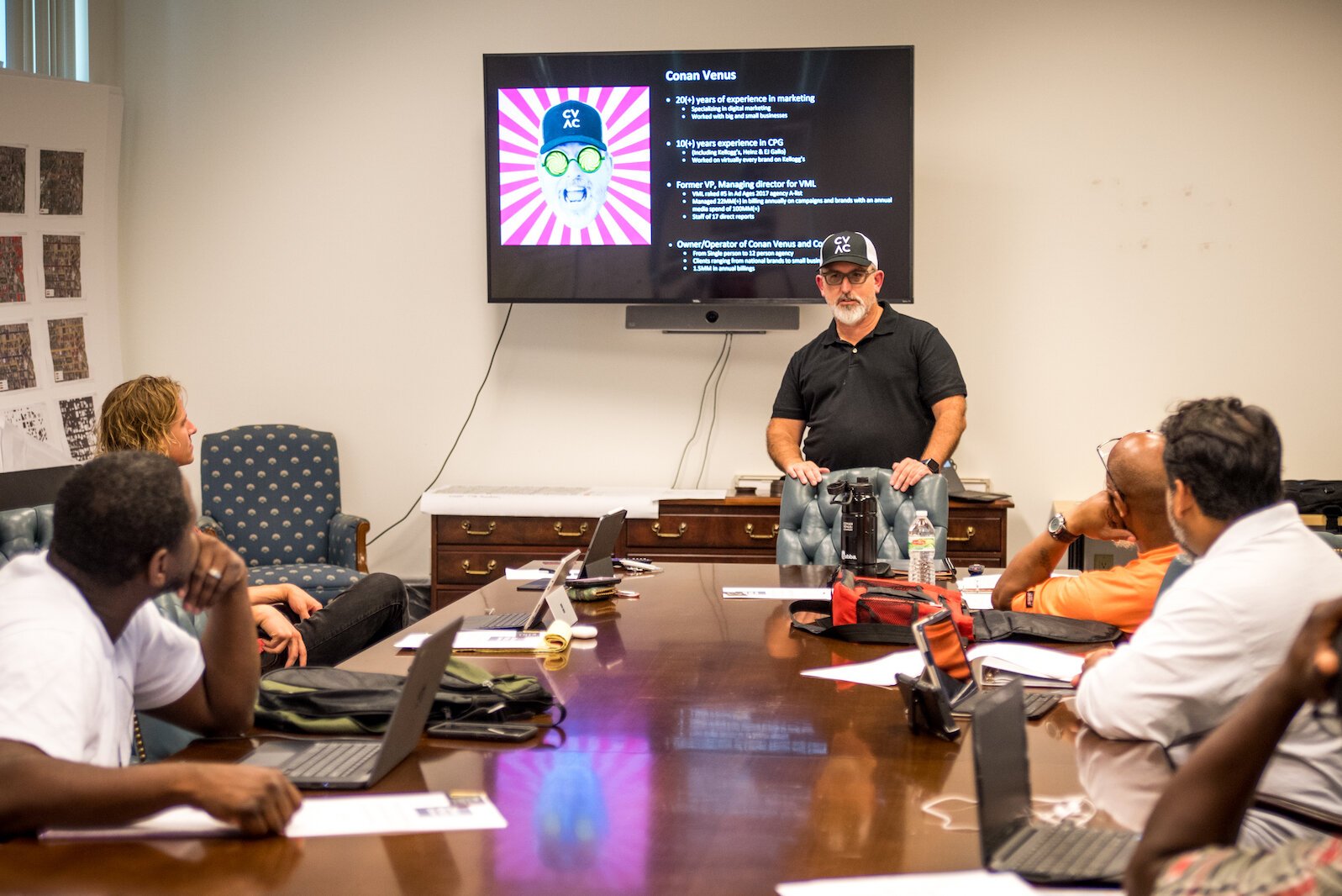 Conan Venus, head of the Kalamazoo-based marketing and advertising firm that bears his name, leads a session during the Core 60 training program.