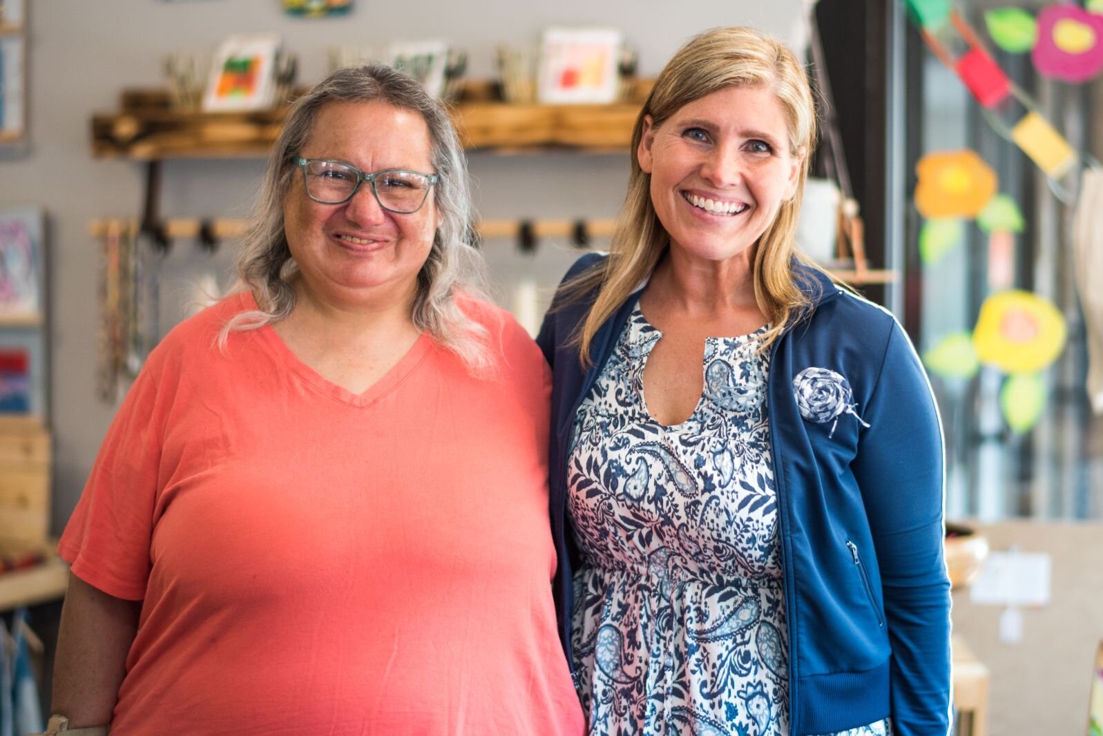 Artist Joan Ruiz and Bridget Fox, artWorks teacher and retail supervisor