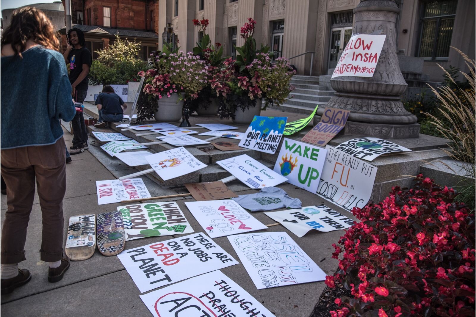 Students gathered to make signs before marching for the Youth Climate Strike.