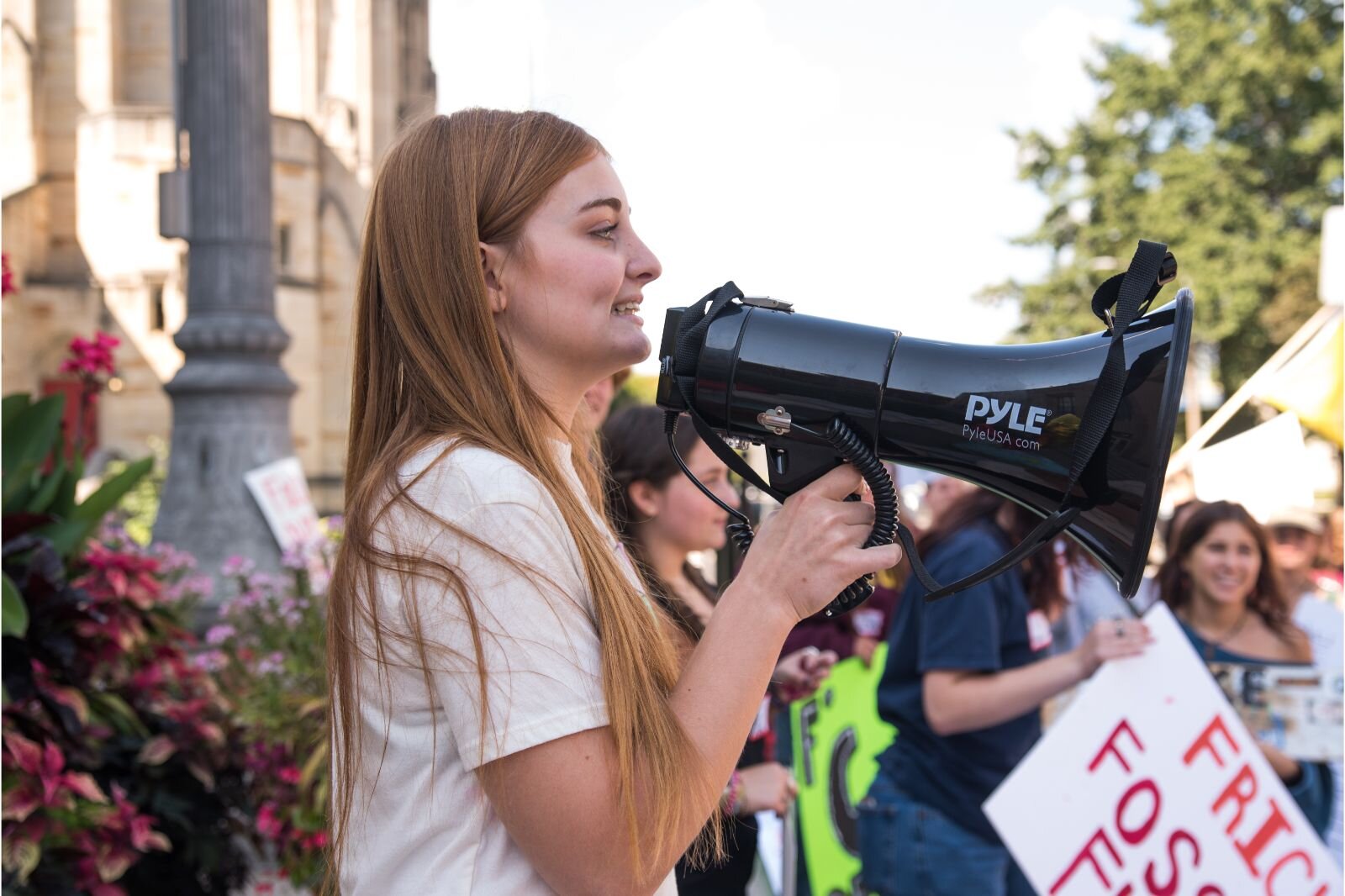 Mia Breznau, a senior at Mattawan High School and one of the organizers, speaks to the crowd at the Youth Climate Strike.