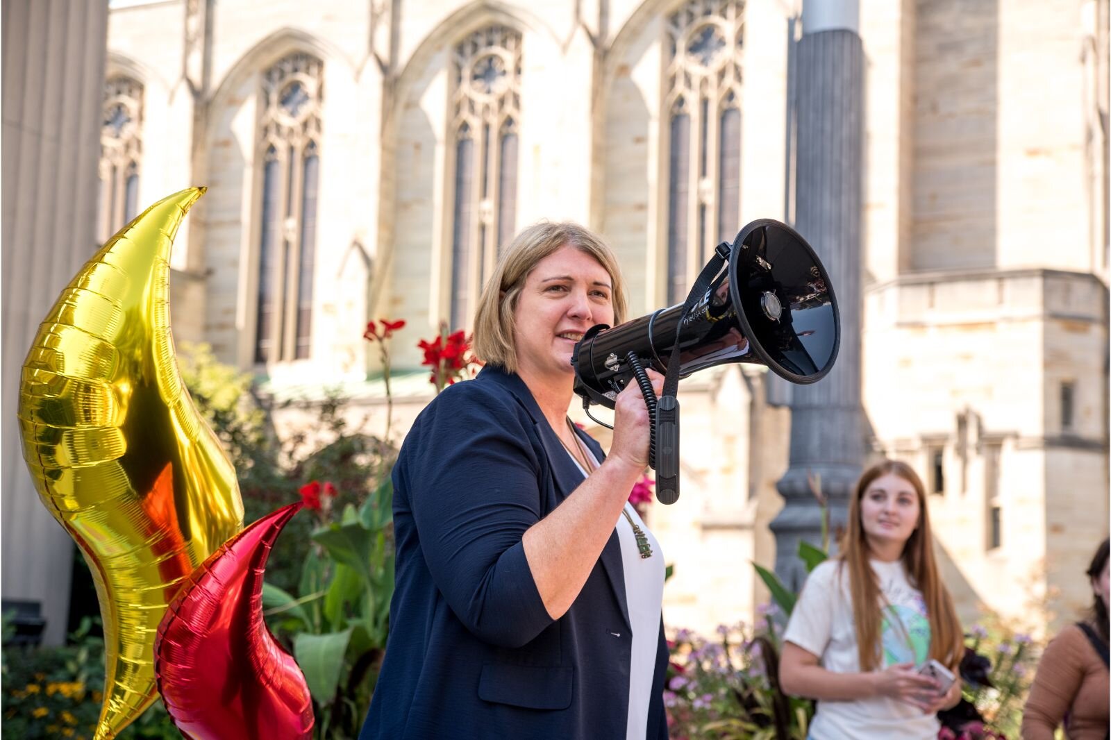 Denise Keel, director of the Michigan Climate Action Network, speaks to the crowd.
